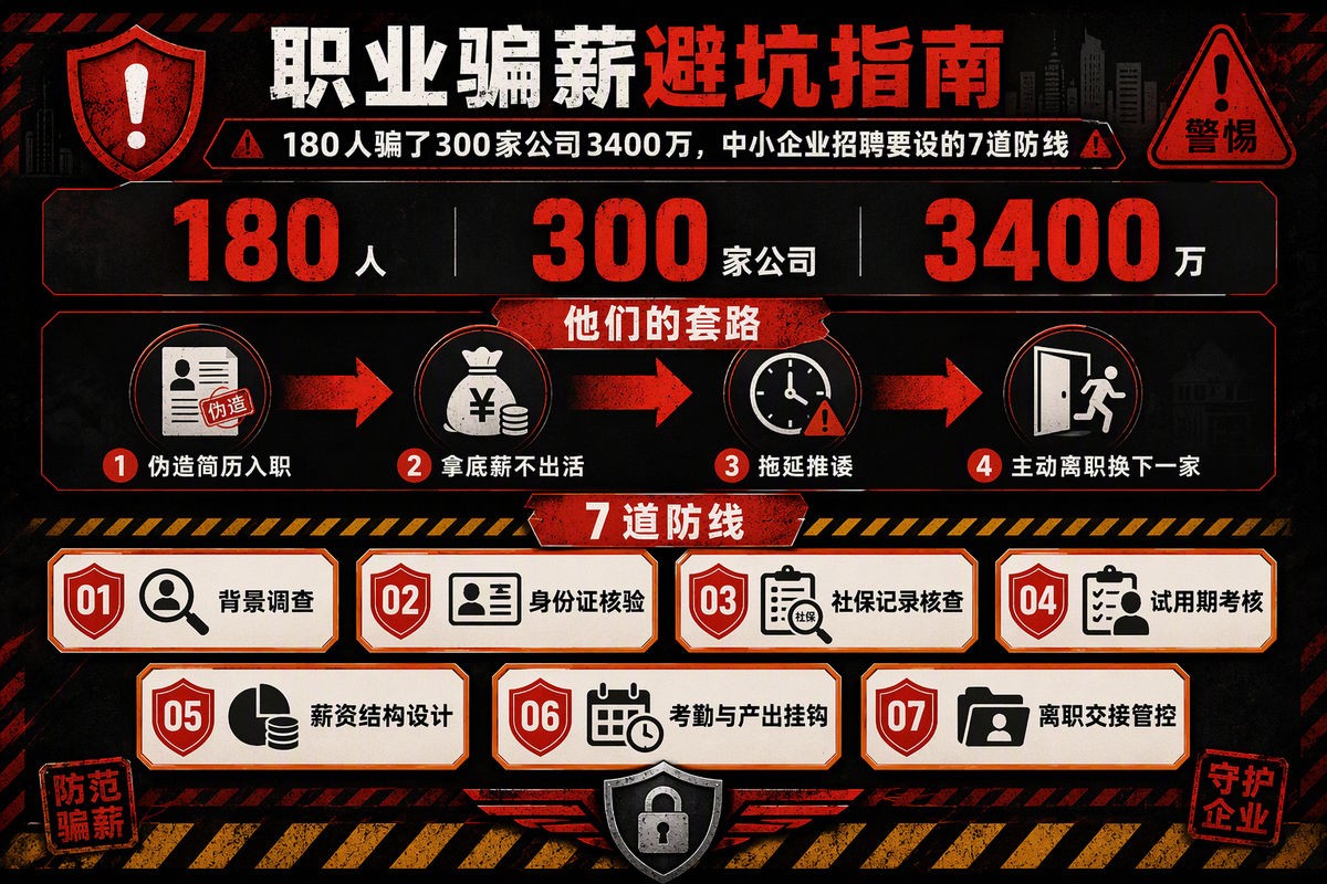 职业骗薪避坑指南：180人骗了300家公司3400万，中小企业招聘要设的7道防线