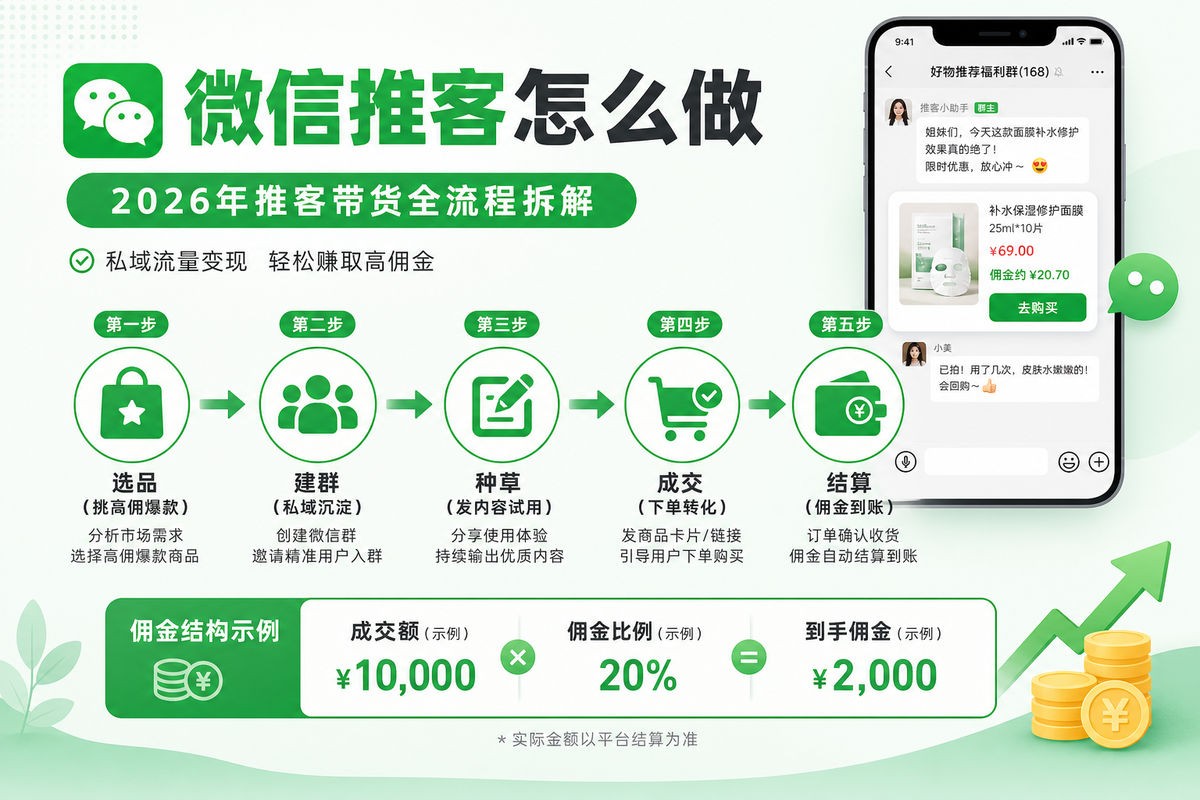 微信推客怎么做:2026年推客带货全流程拆解,从选品建群到佣金结算